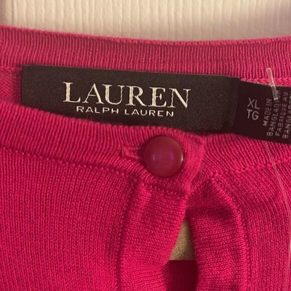 Ralph Lauren hot pink button up three-quarter length sleeve cardigan - Picture 3 of 4